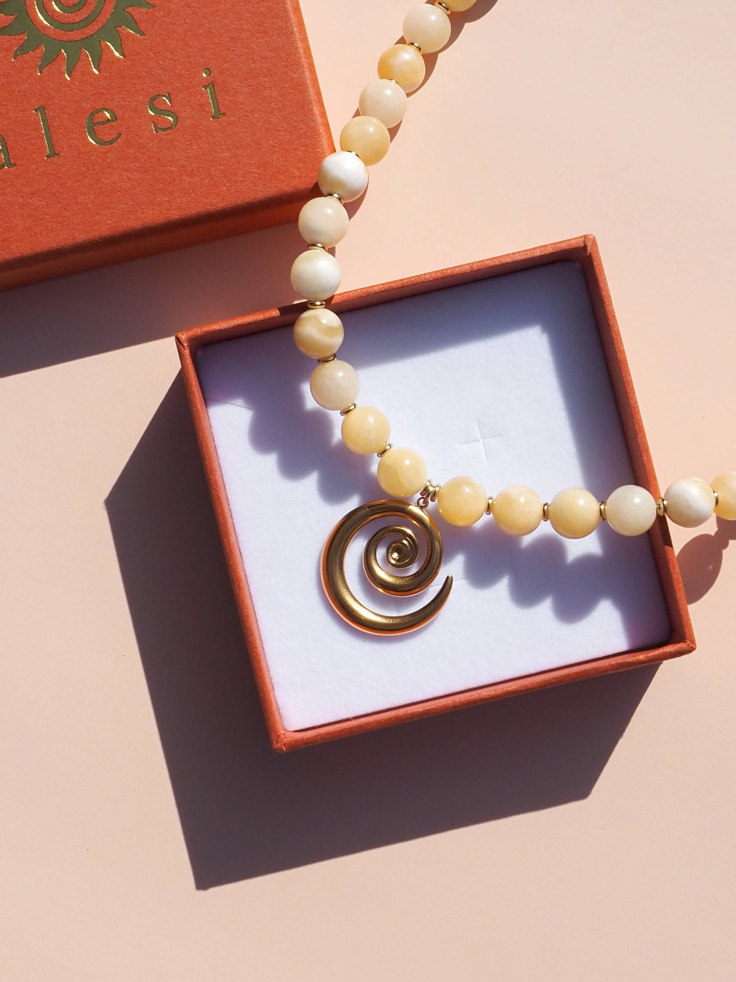 Spiral Lemon Yellow Beaded Gemstone Necklace