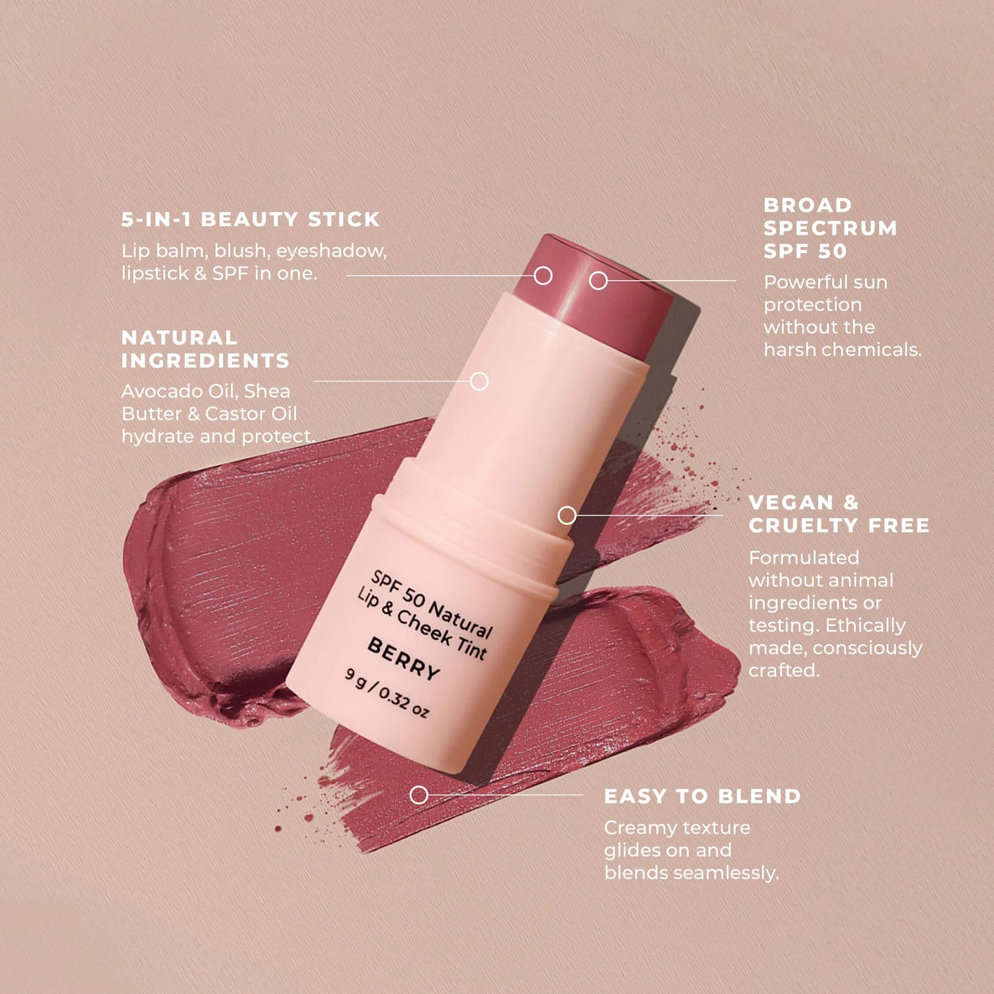 SPF 50 Natural Lip & Cheek Tint - Berry