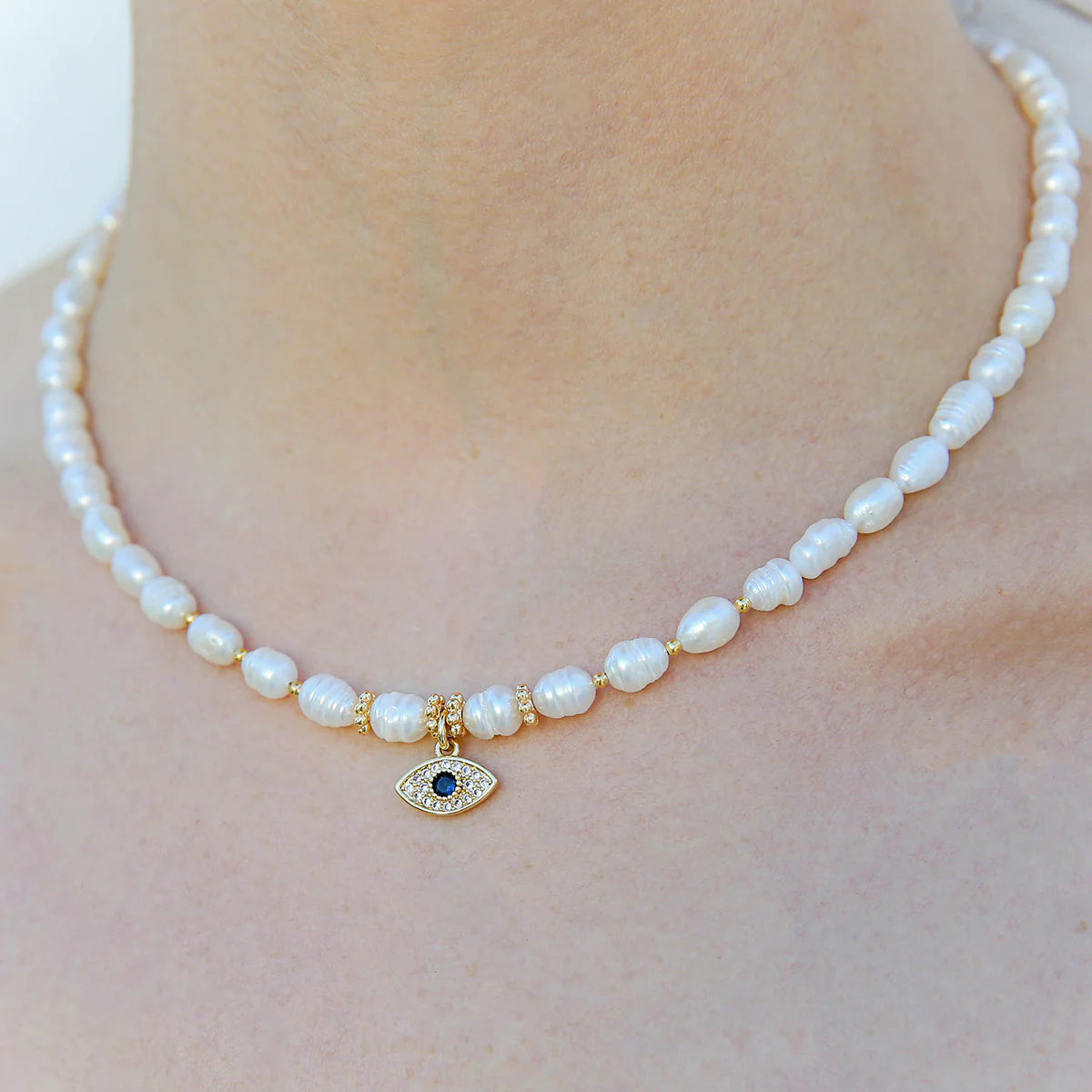 Evil Eye Pearl Necklace
