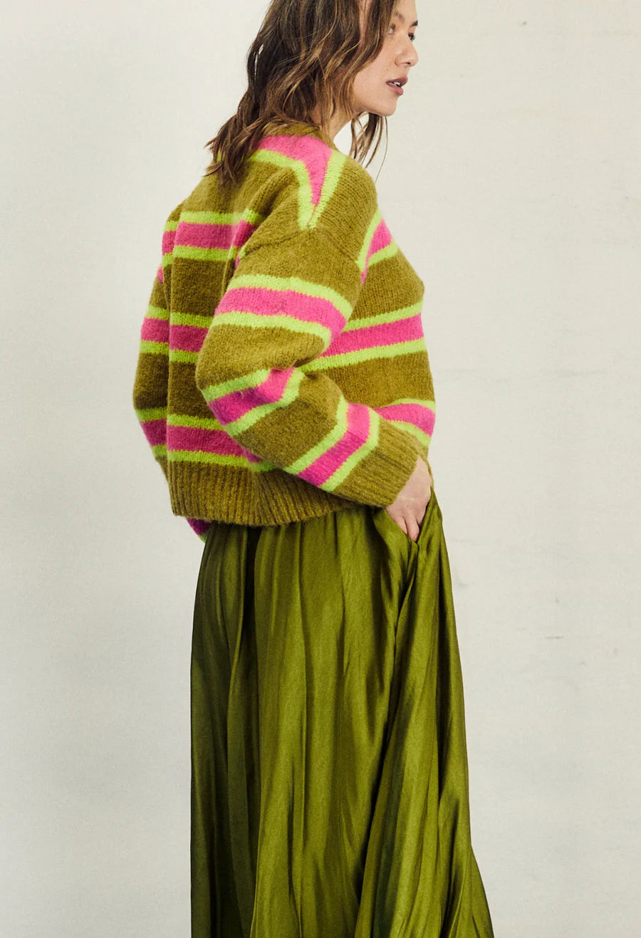 Ellie Knit - Olive Base Stripe