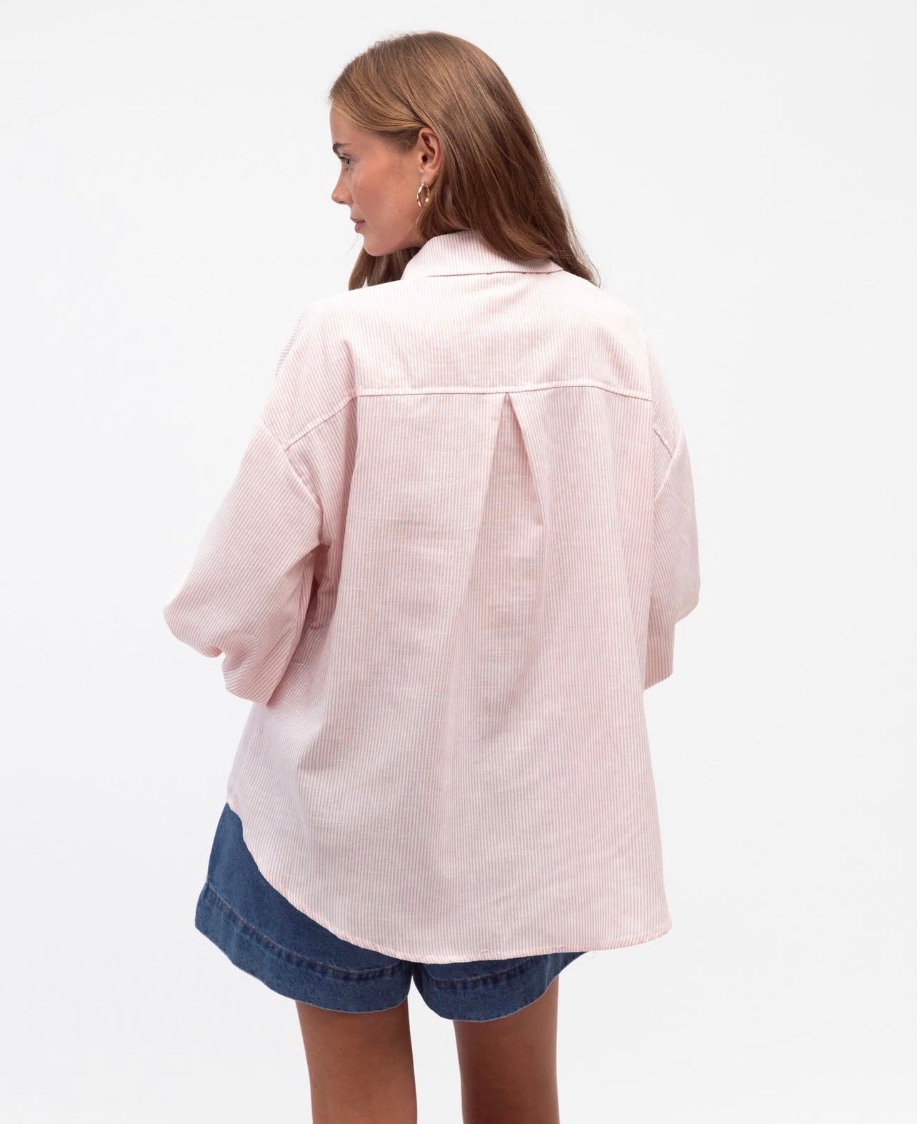 Daisy Embroidered Shirt - Pink Stripe