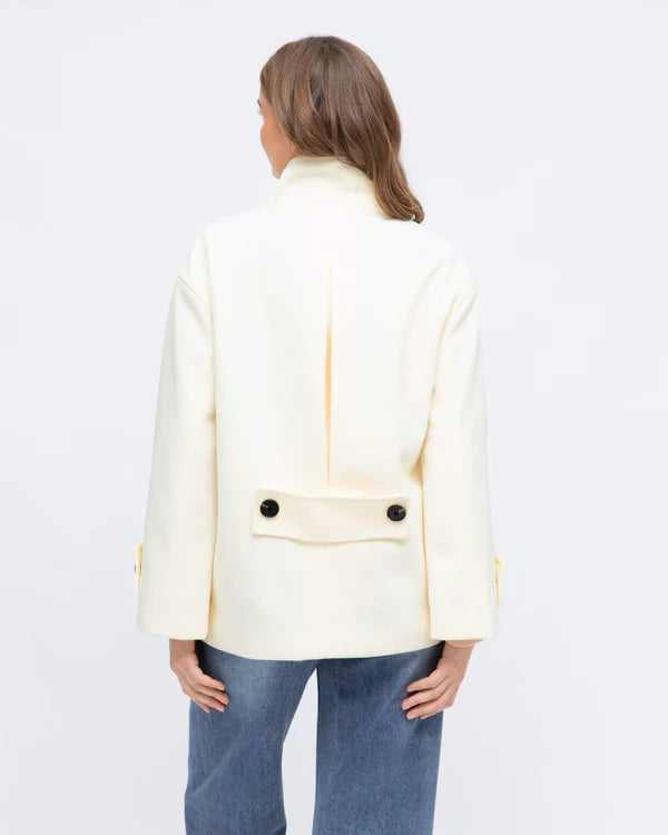 Textured Pea Coat-Cream