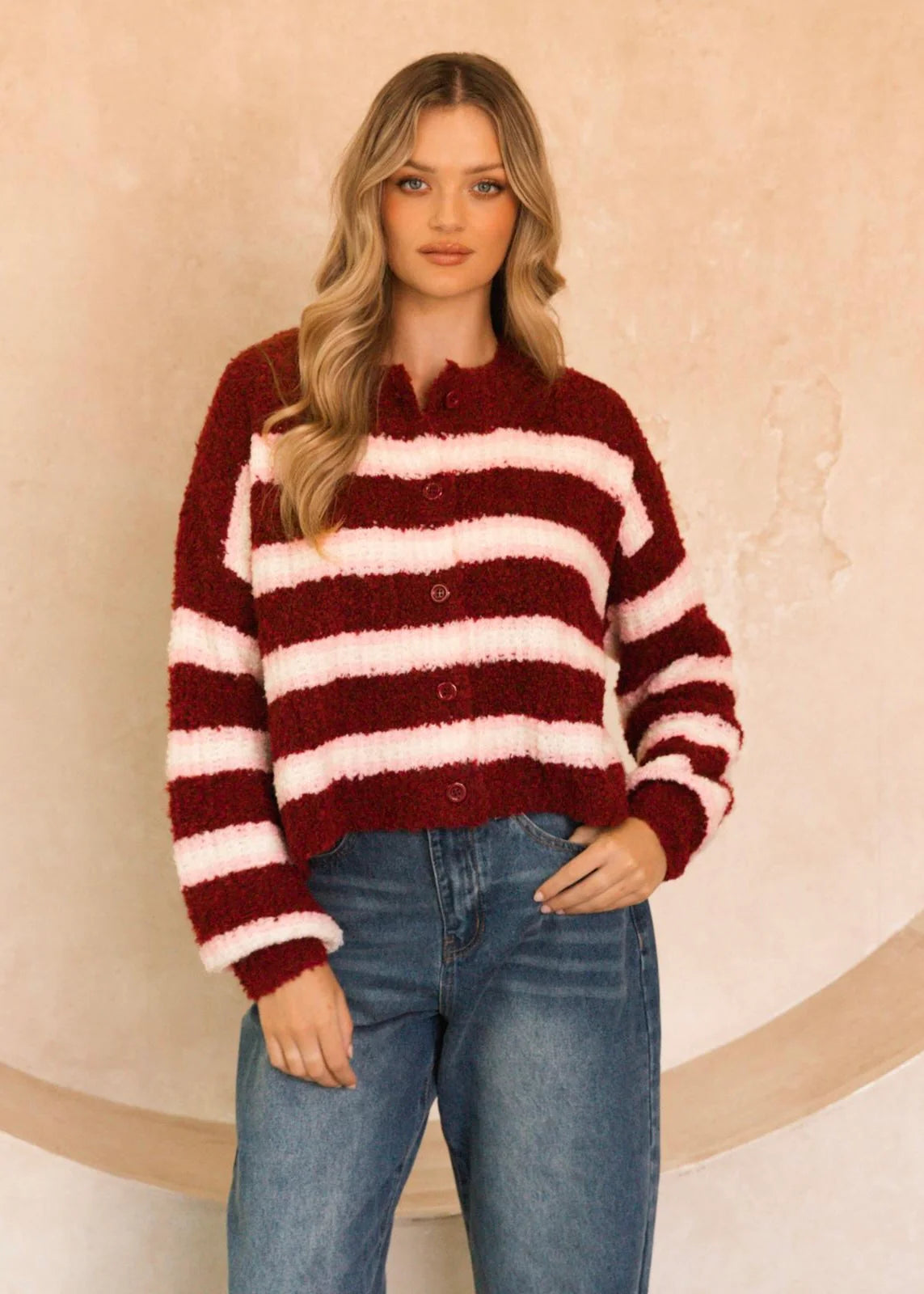 Rosewood Stripe Jumper - Wine