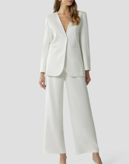 Venetian Collarless Blazer - White