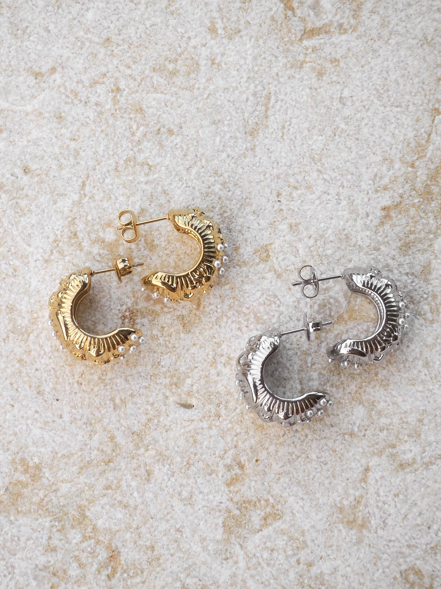 18K Gold Sun Moon Half Hoop Earrings: (Gold) 18K Gold over Stainless Steel