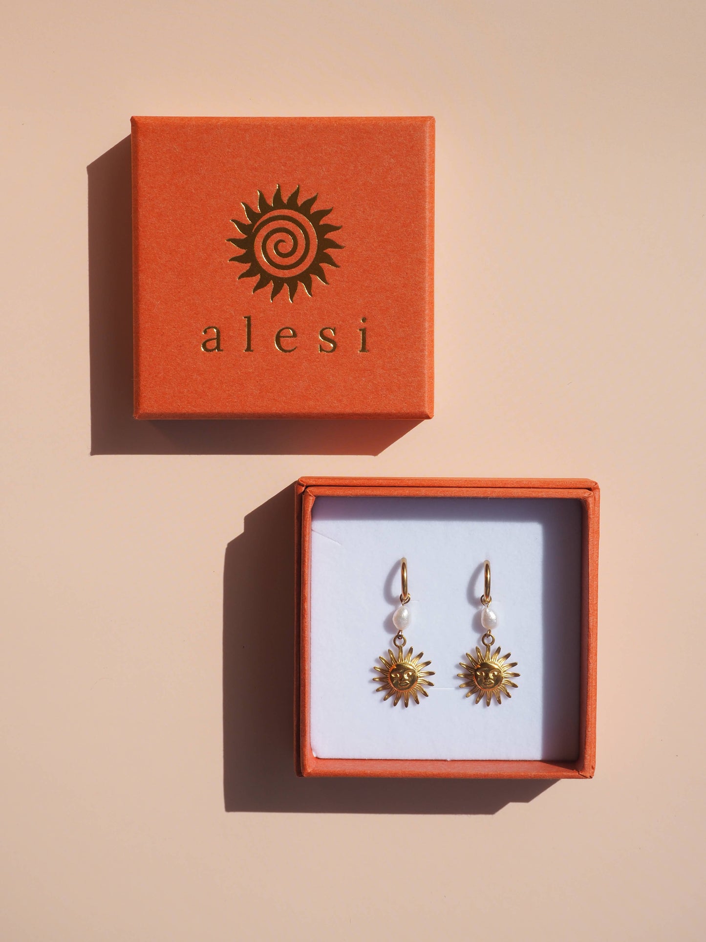 18K Gold Freshwater Pearl Hoops with Suns