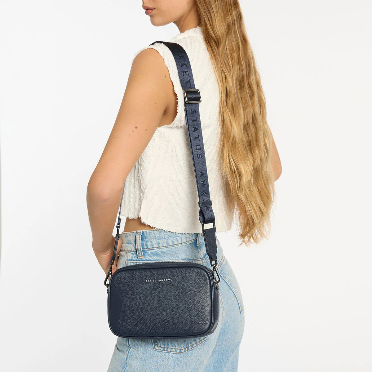 Plunder Leather Bag Webbed Strap - Midnight Blue