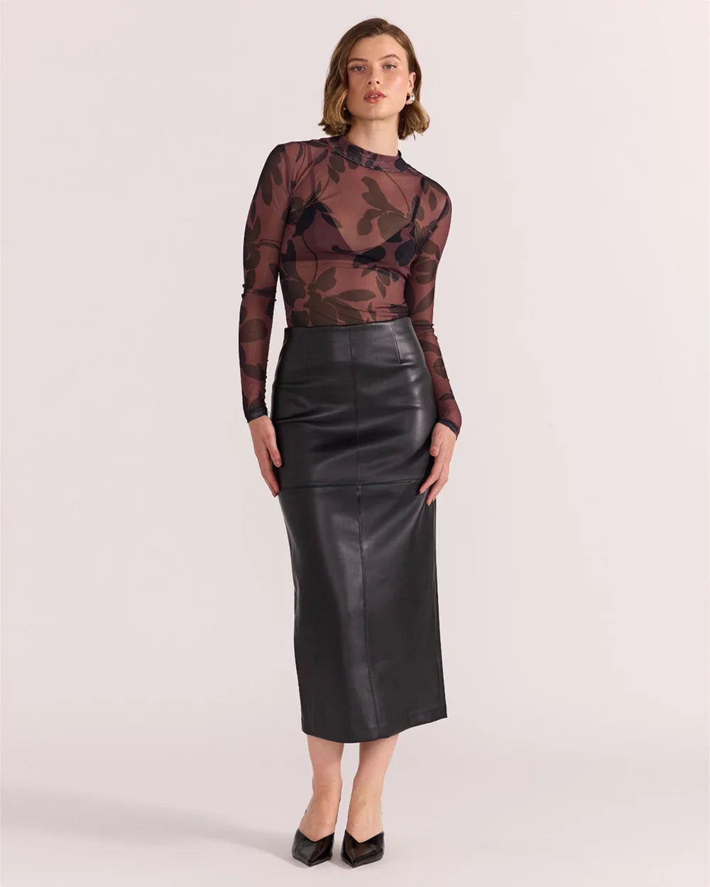 Edie PU Midi Skirt - Black