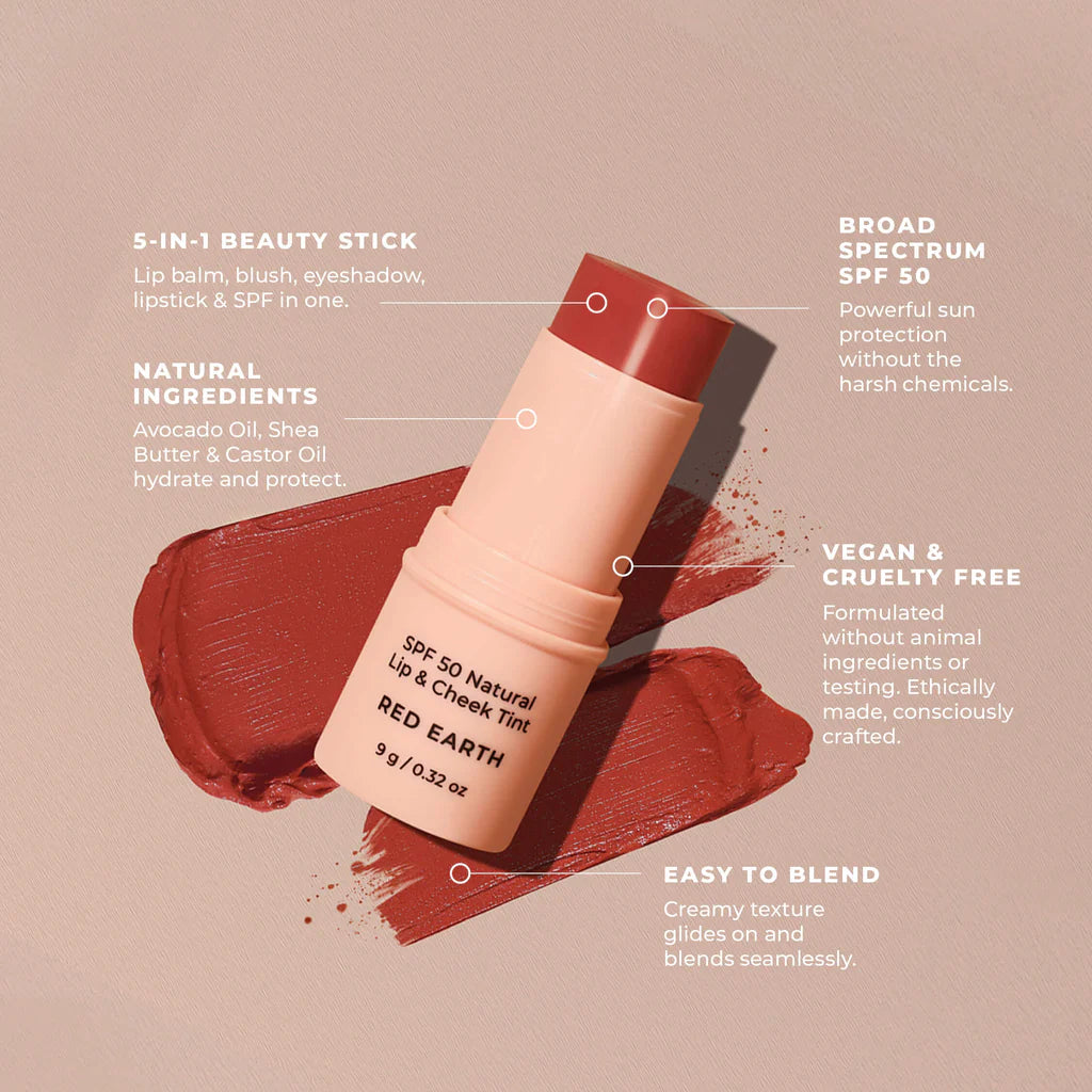 SPF 50 Natural Lip & Cheek Tint - Red Earth