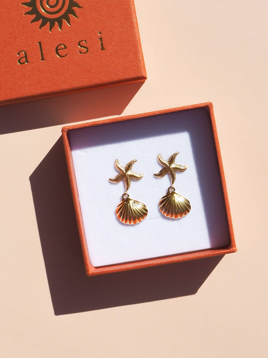 18K Gold Starfish Shell Earrings