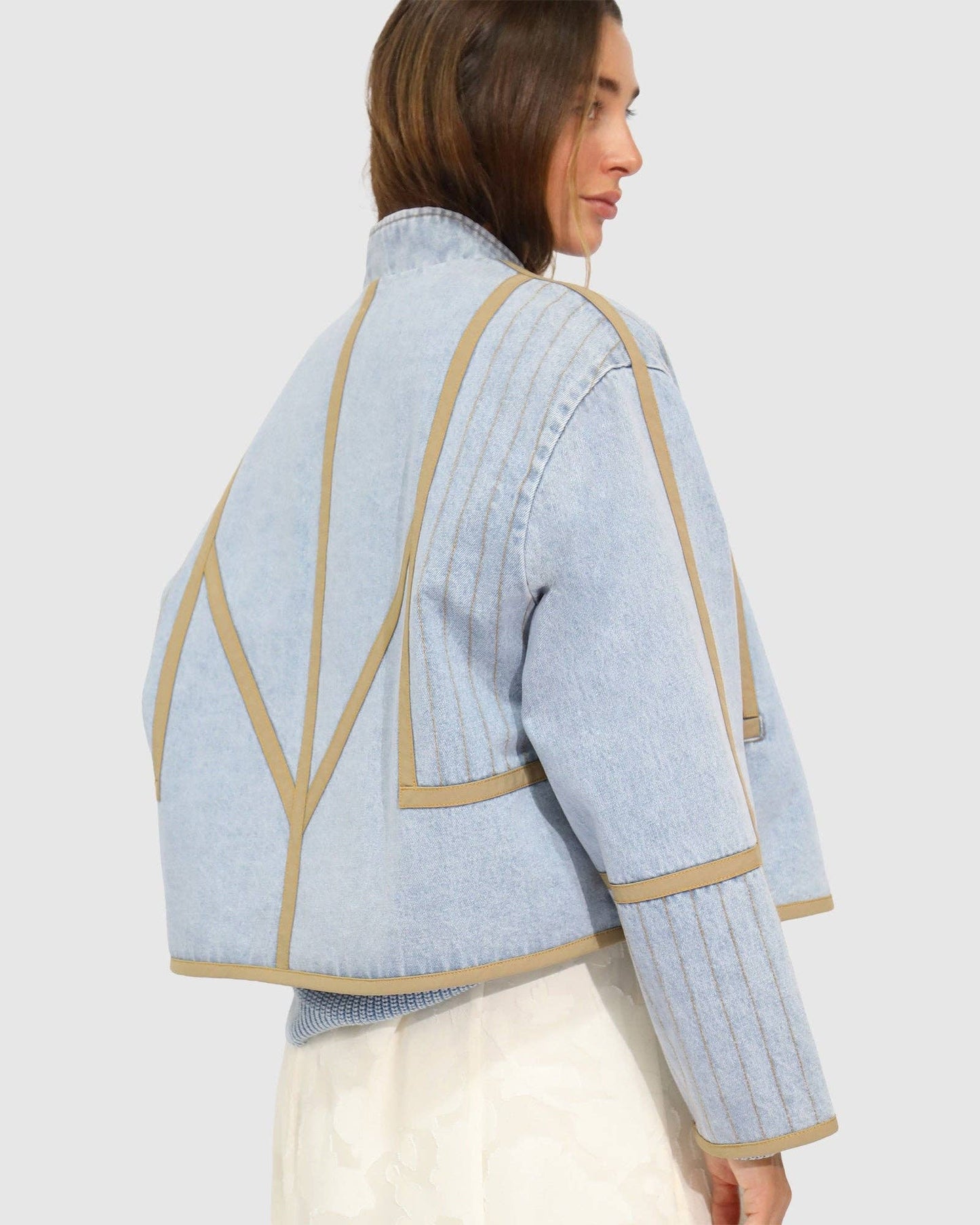Free And Forward Quilted Denim Jacket - Light Denim Wash: XS