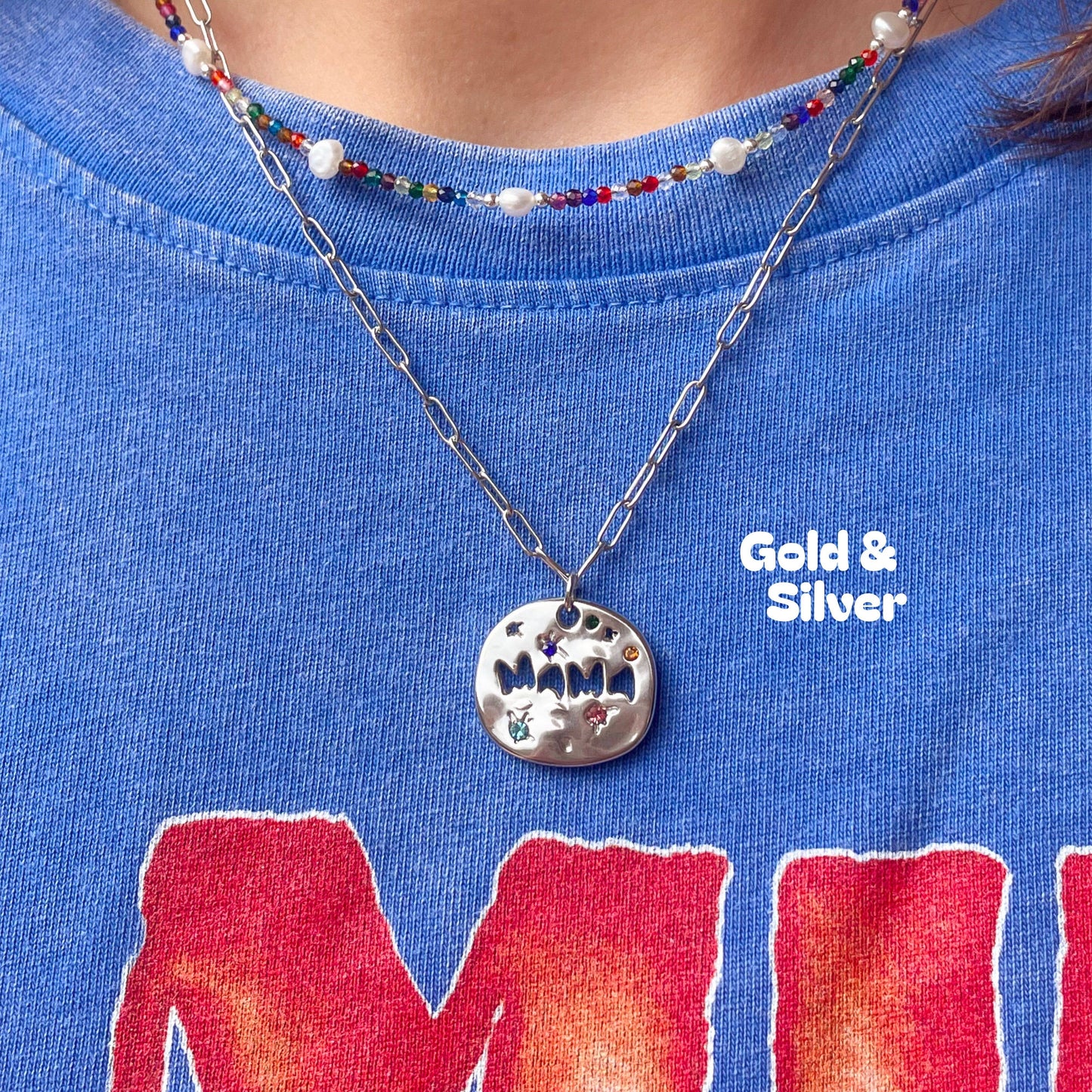 'MAMA' Necklace - Mother's Day (Gold & Silver): Silver