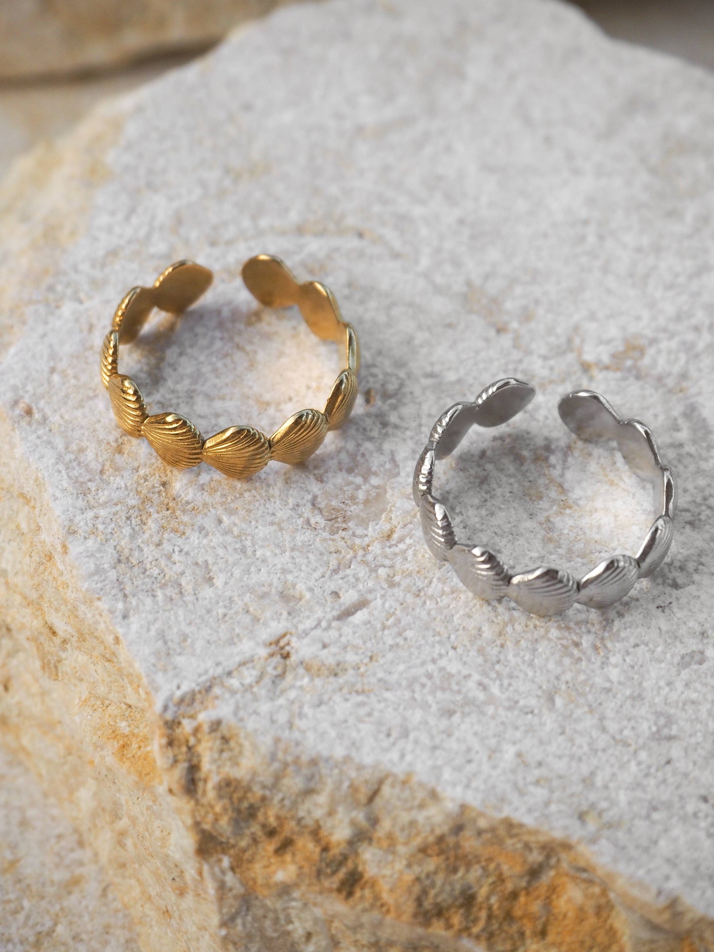 18K Gold Seashell Ring Adjustable: (Gold) 18K Gold over Surgical Steel