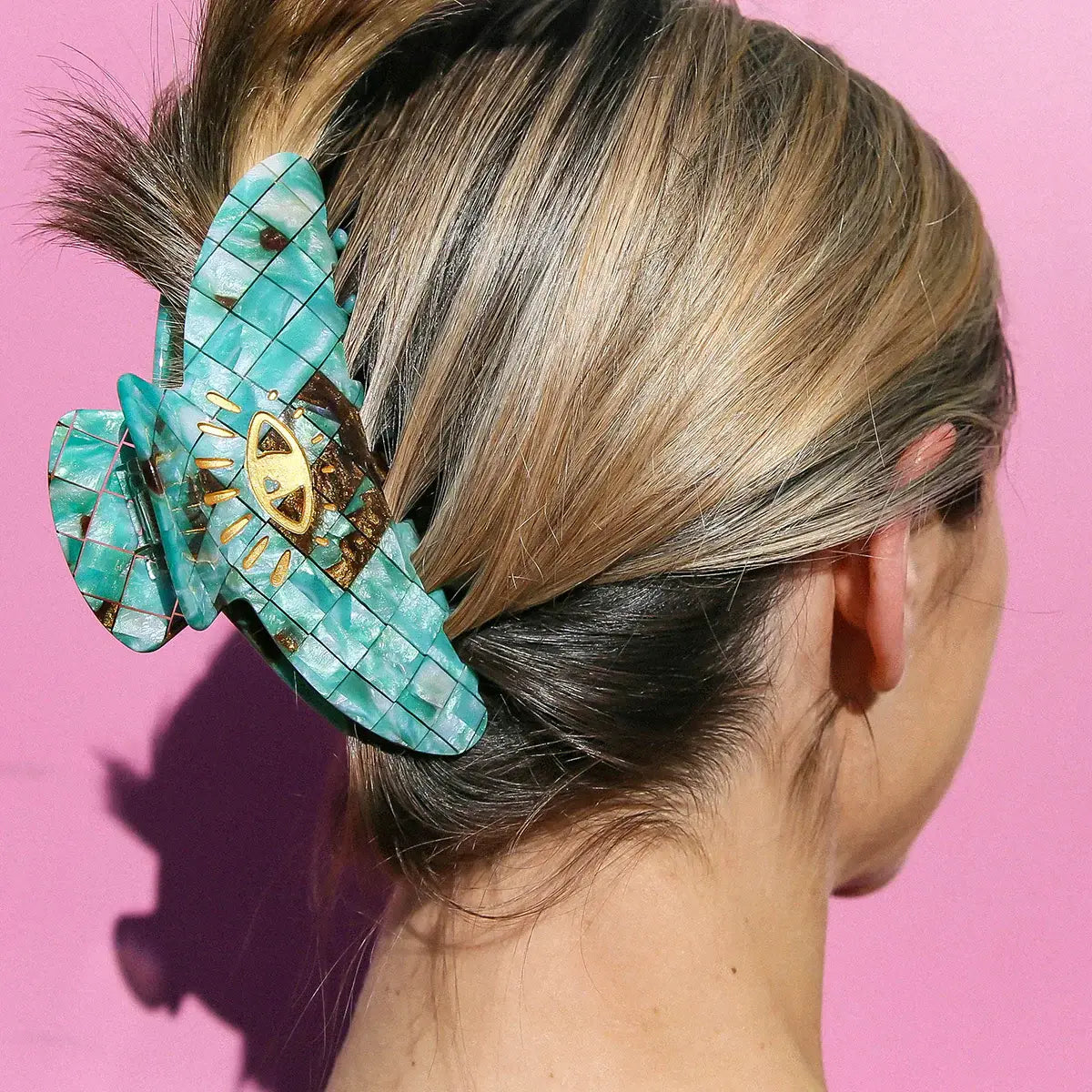 Hair Claw Teal Check