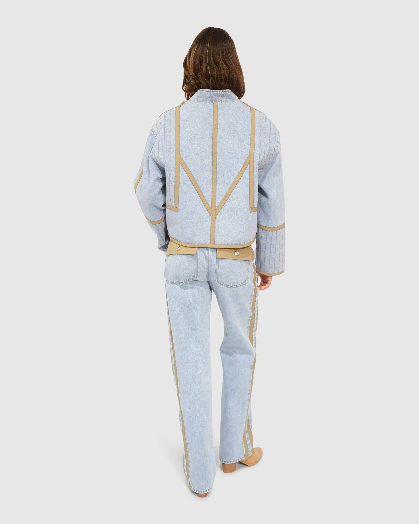 Free And Forward Quilted Denim Jacket - Light Denim Wash: XS