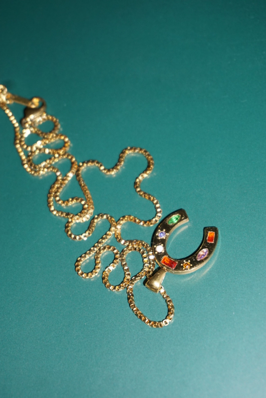 18k Gold Plated Horseshoe Gem Chain: Gold