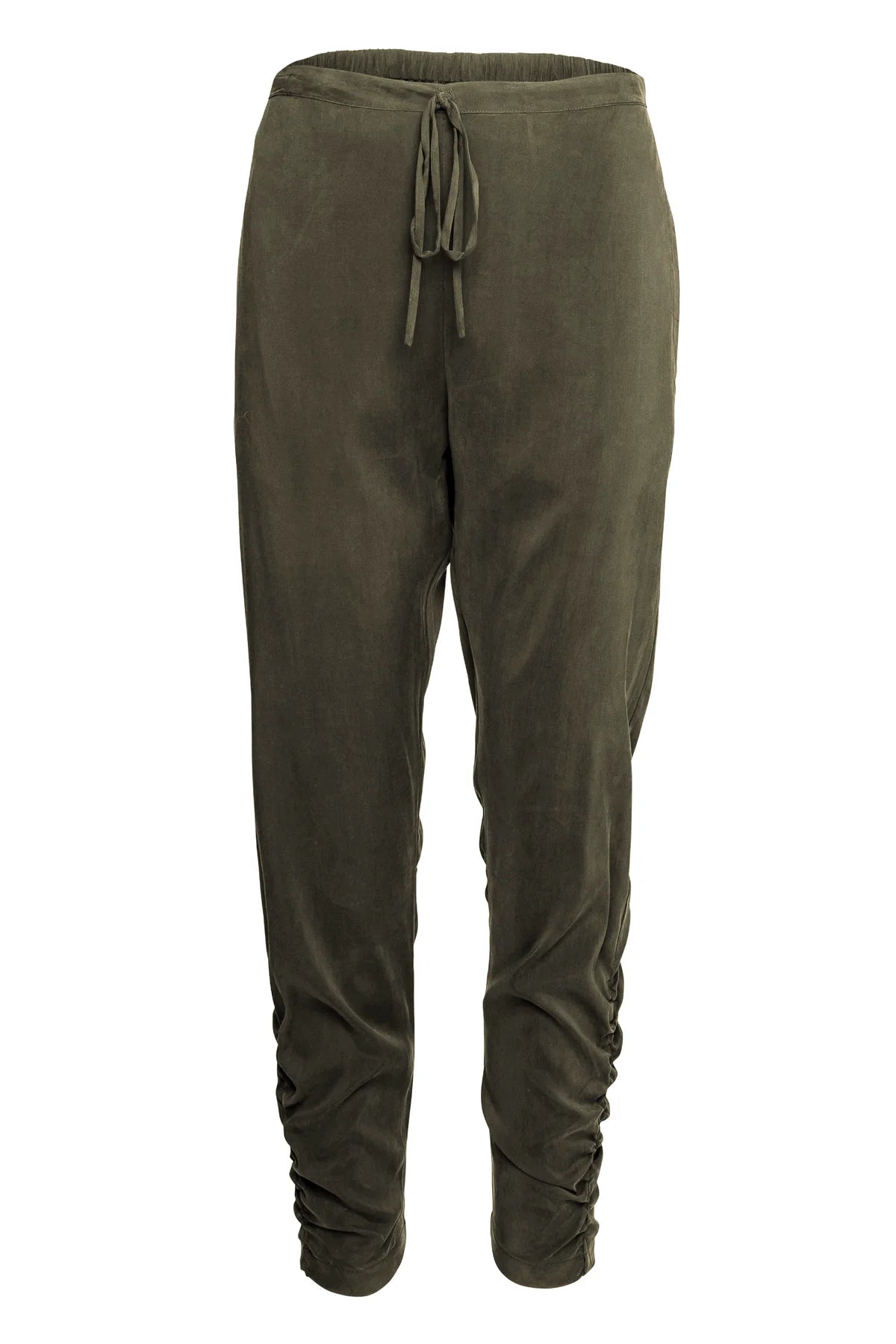 Luxe Stretch Cupro Slim Leg Gathered Ankle Pant Crozet - Olive