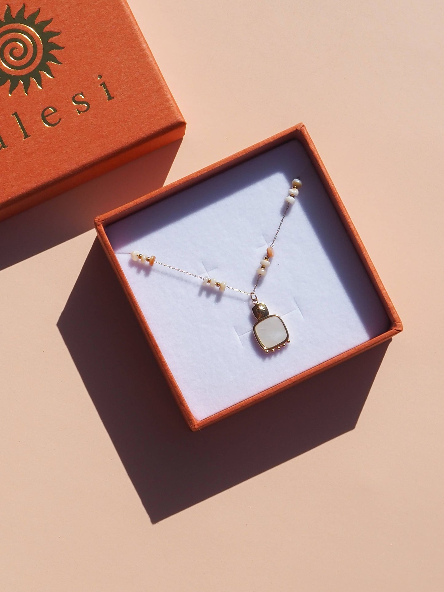 Mother of Pearl Necklace Boho Charm 18K Gold