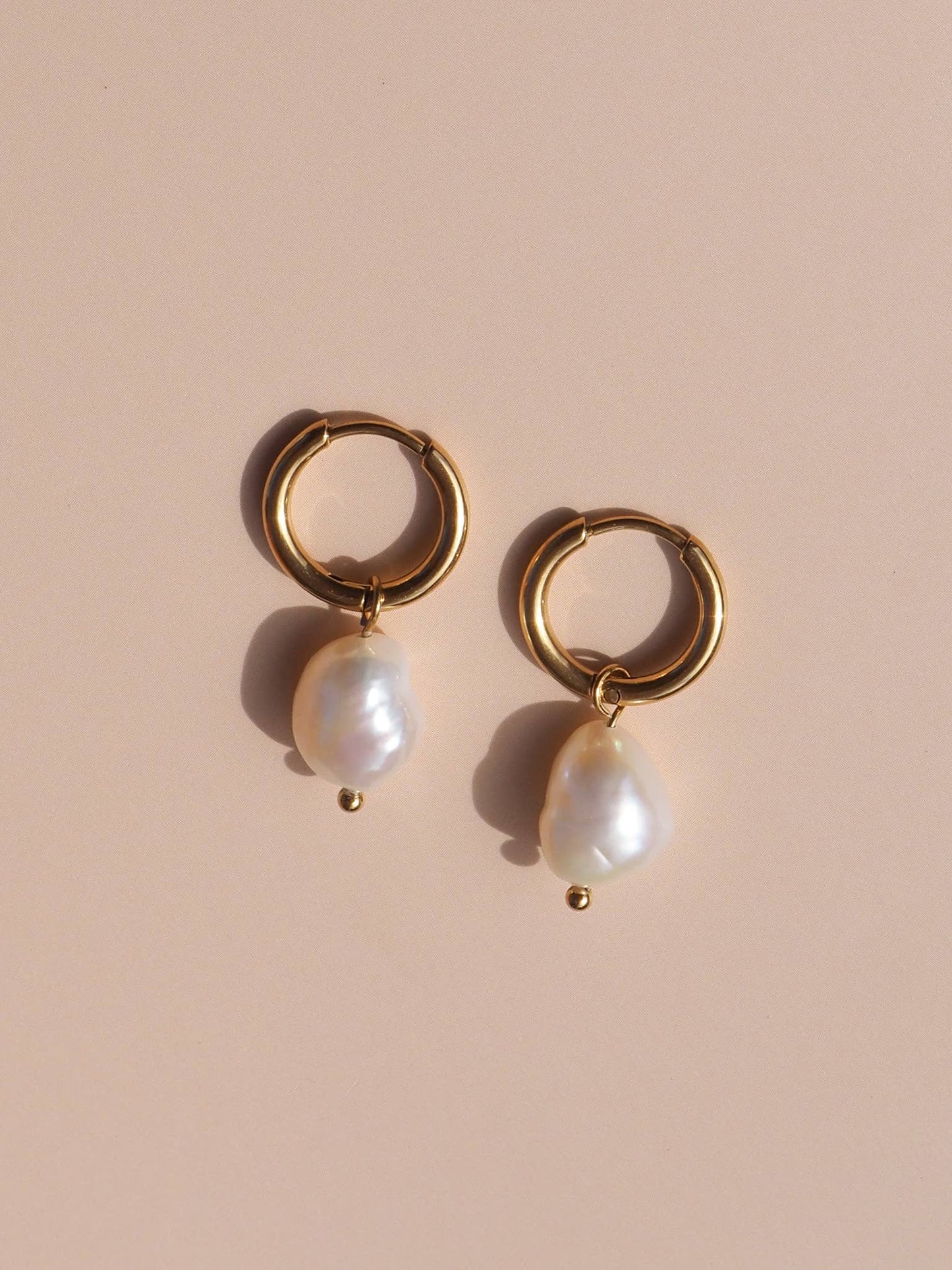 18K Gold Freshwater Pearl Hoops: (Silver) Surgical Steel