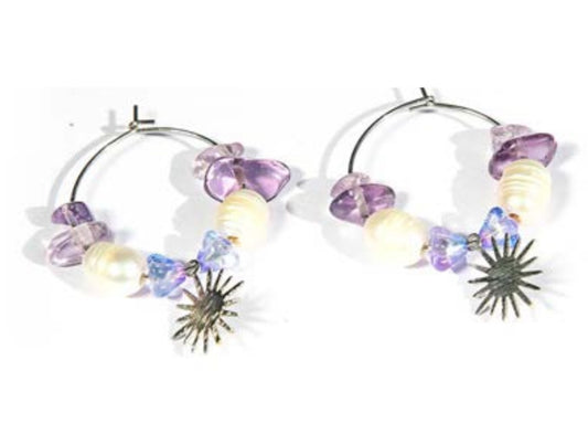 Amethyst Pearl Hoops