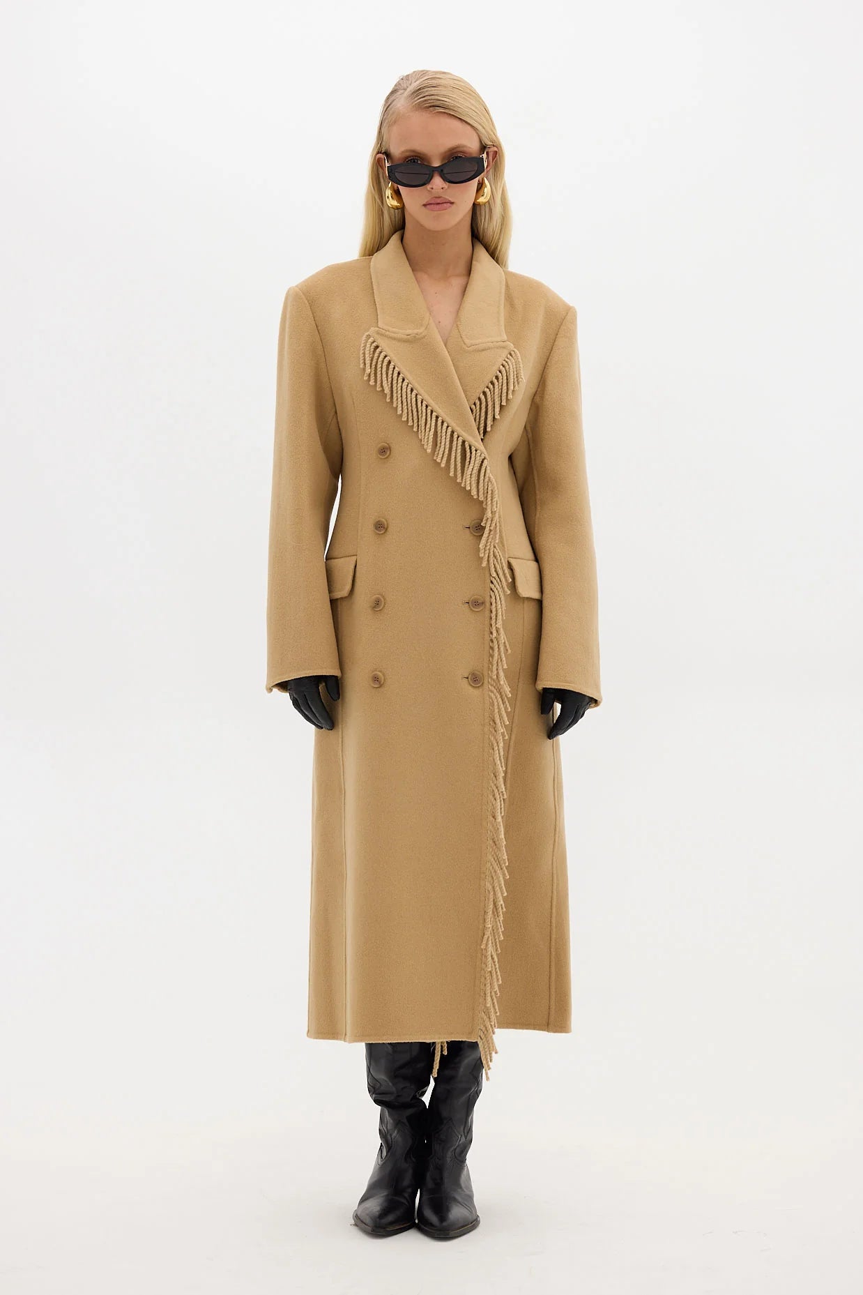 Kate Fringe Wool Coat - Walnut