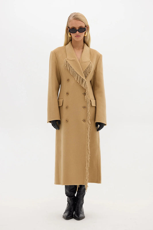 Kate Fringe Wool Coat - Walnut