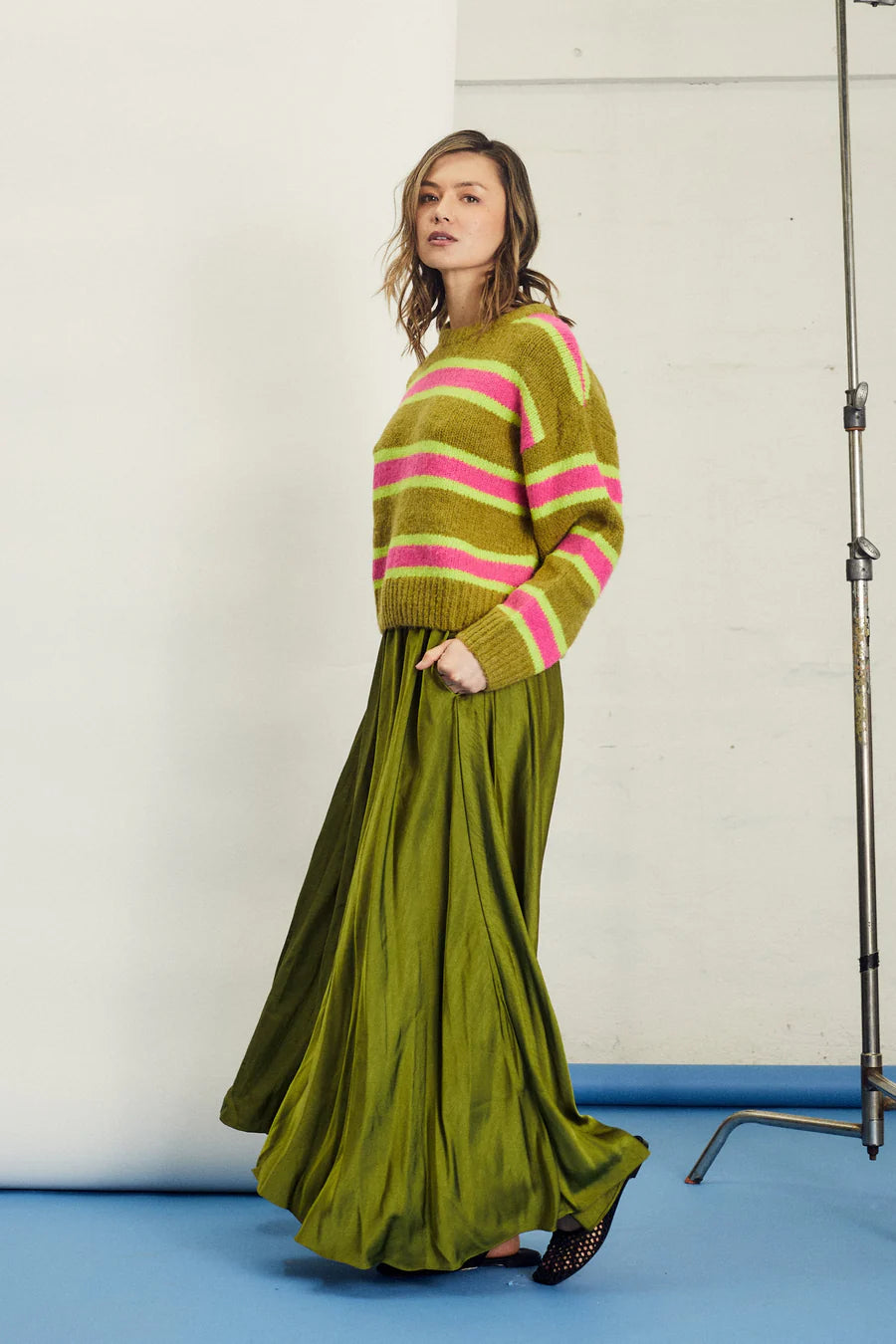 Ellie Knit - Olive Base Stripe