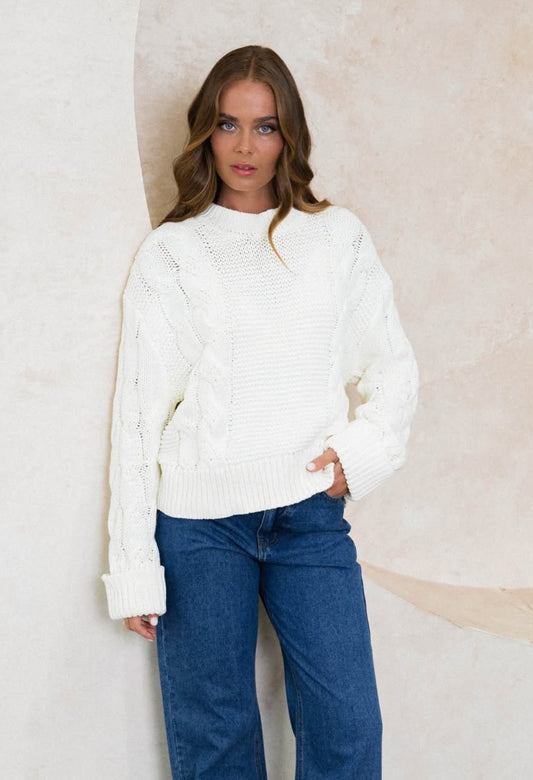 Kari Cable Knit Top - White