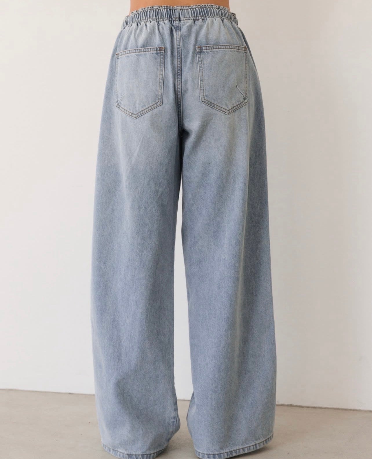 Tie Waist Denim Pant - Light Wash Cotton