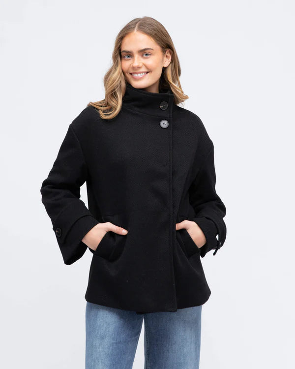 Textured Pea Coat - Black
