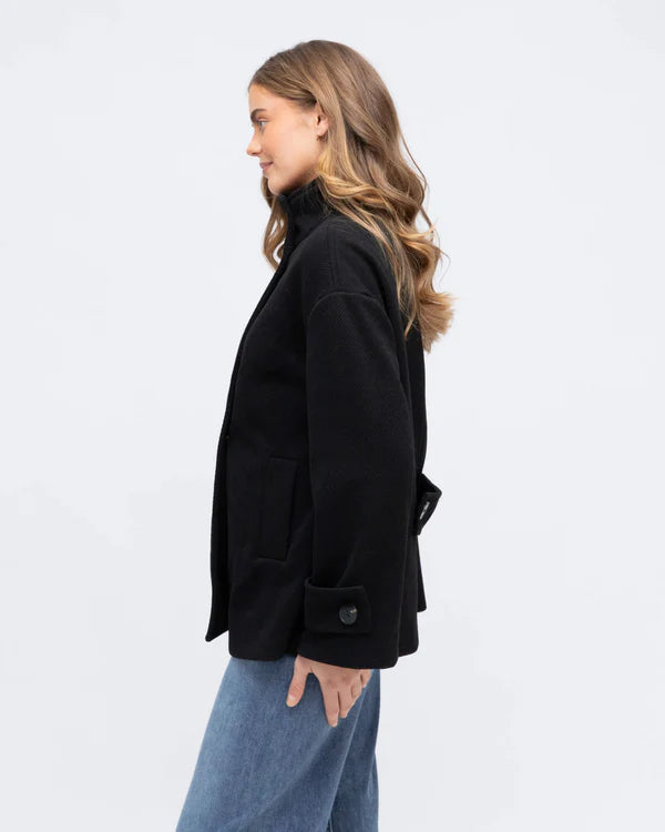 Textured Pea Coat - Black