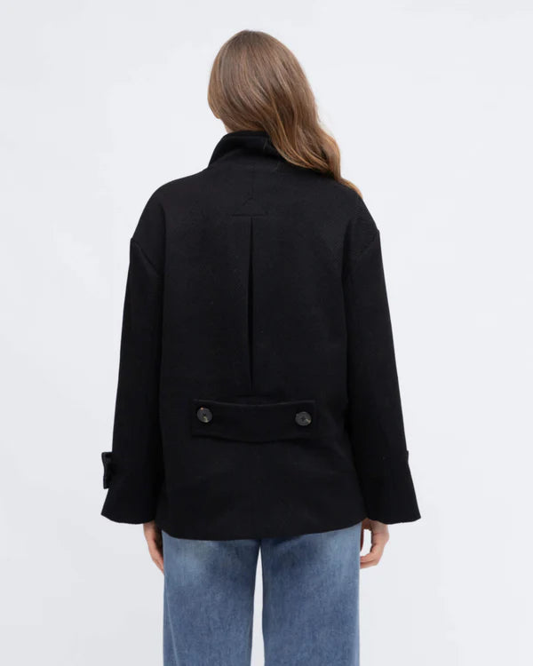 Textured Pea Coat - Black