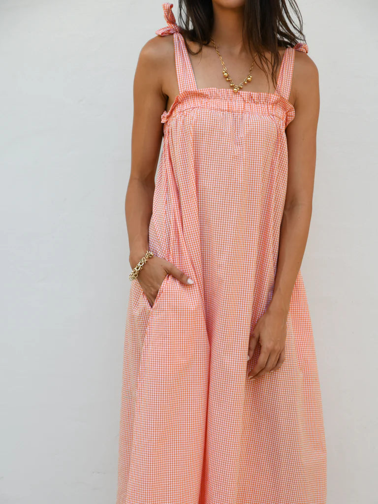 Nadia Gingham Maxi Dress- Tangerine Gingham