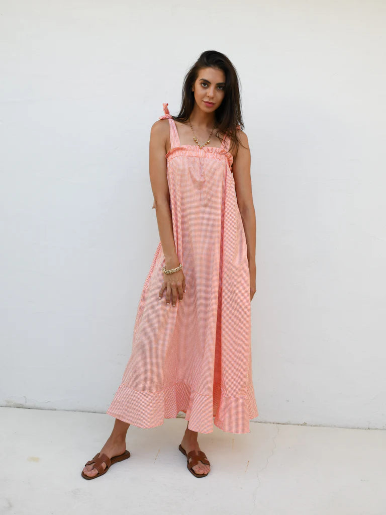 Nadia Gingham Maxi Dress- Tangerine Gingham