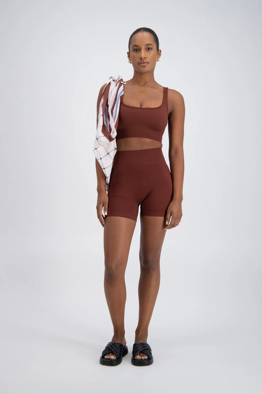 Palermo Seamless Rib Knit Crop Top - Brown