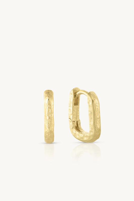 Paperclip Textured Gold Huggies - Small