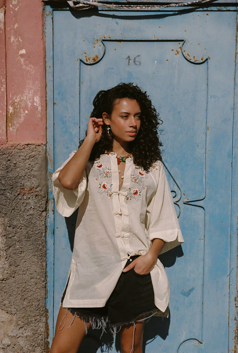 Reka Embroidered Berry Shirt