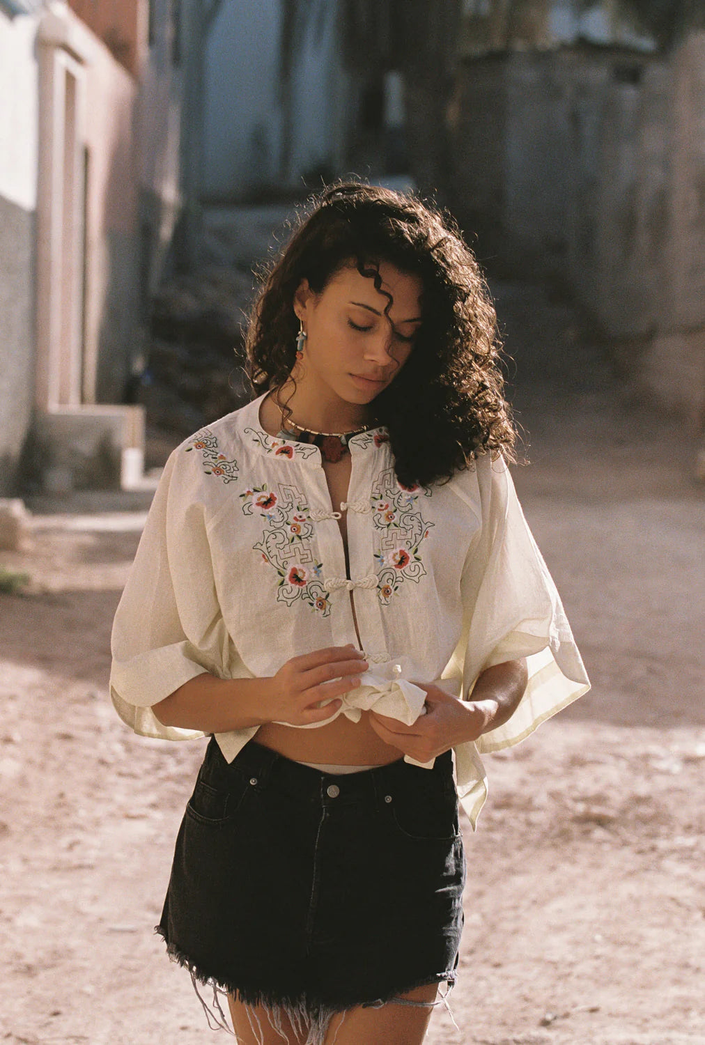 Reka Embroidered Berry Shirt