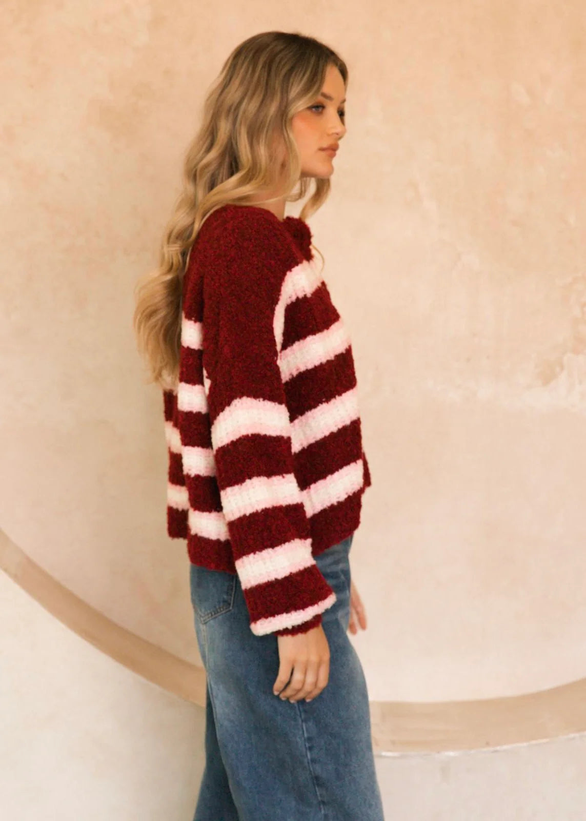 Rosewood Stripe Jumper - Wine
