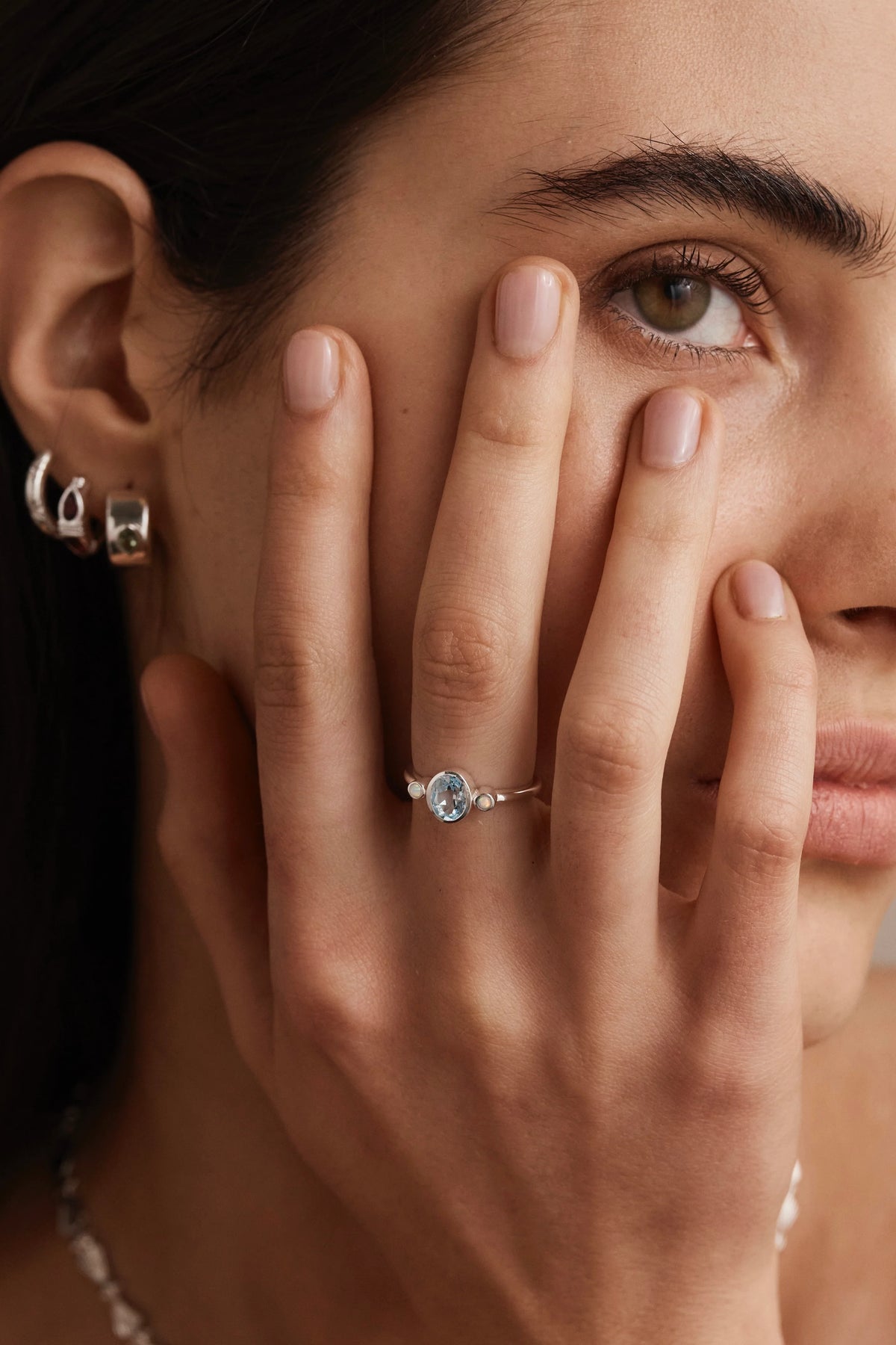 Sophia Sky Blue Topaz Silver Stacker - Size 8