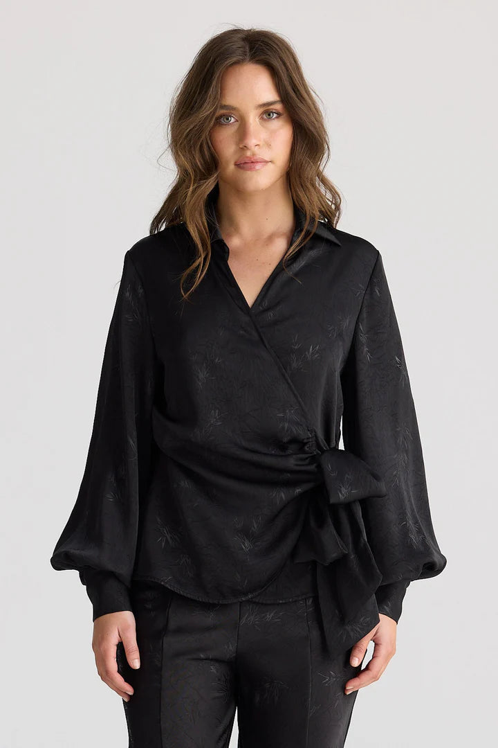 Kiva Wrap Shirt - Black Jacquard