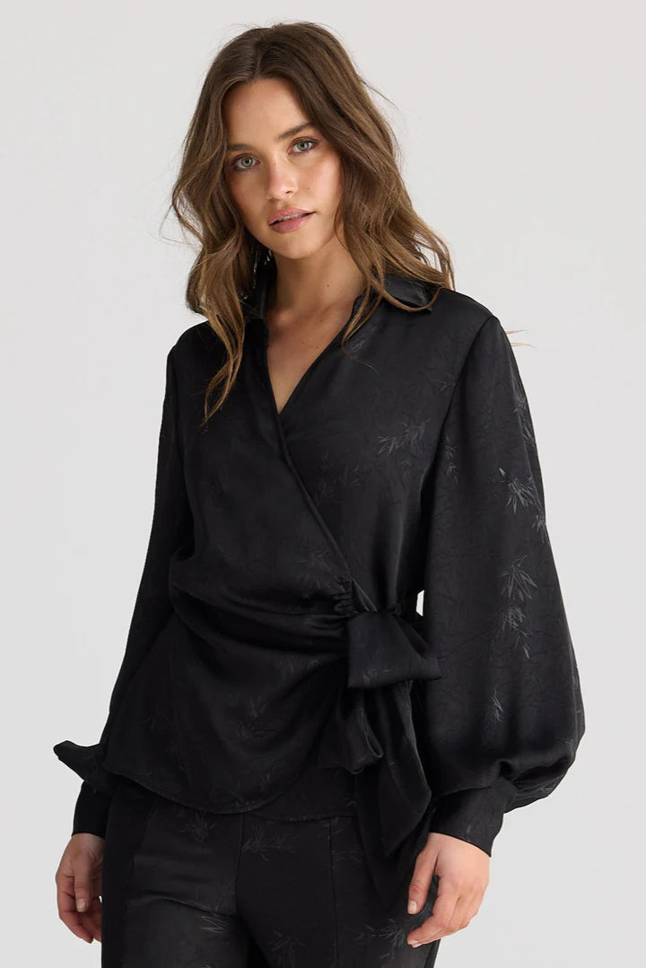Kiva Wrap Shirt - Black Jacquard