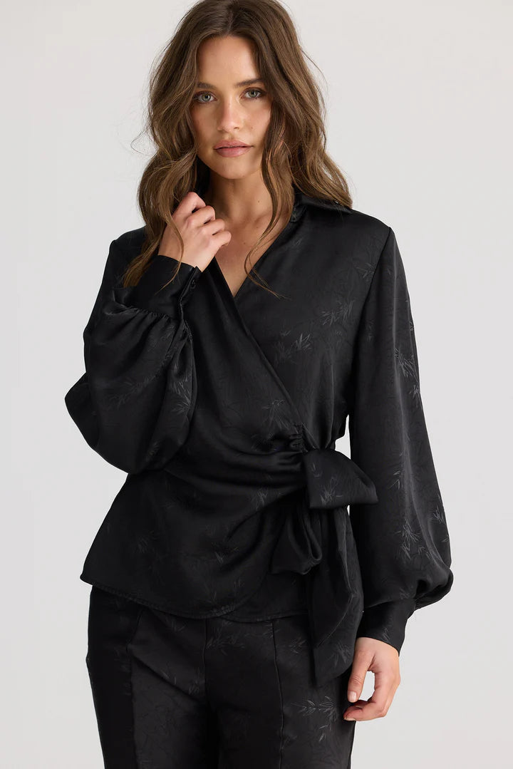 Kiva Wrap Shirt - Black Jacquard