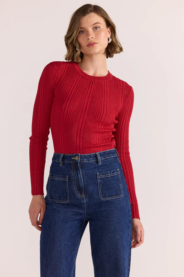 Luna Ribbed Knit Top - Red