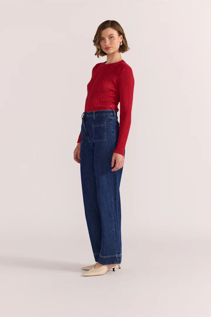 Luna Ribbed Knit Top - Red