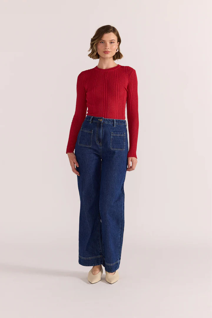 Luna Ribbed Knit Top - Red