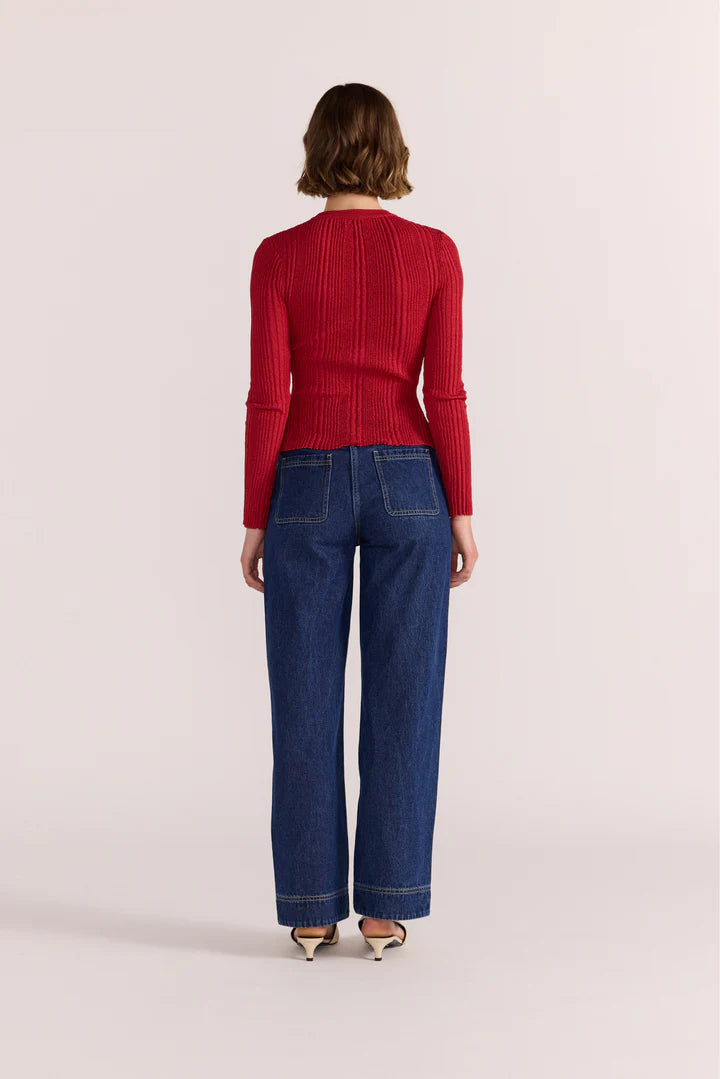 Luna Ribbed Knit Top - Red