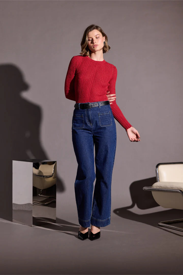 Luna Ribbed Knit Top - Red