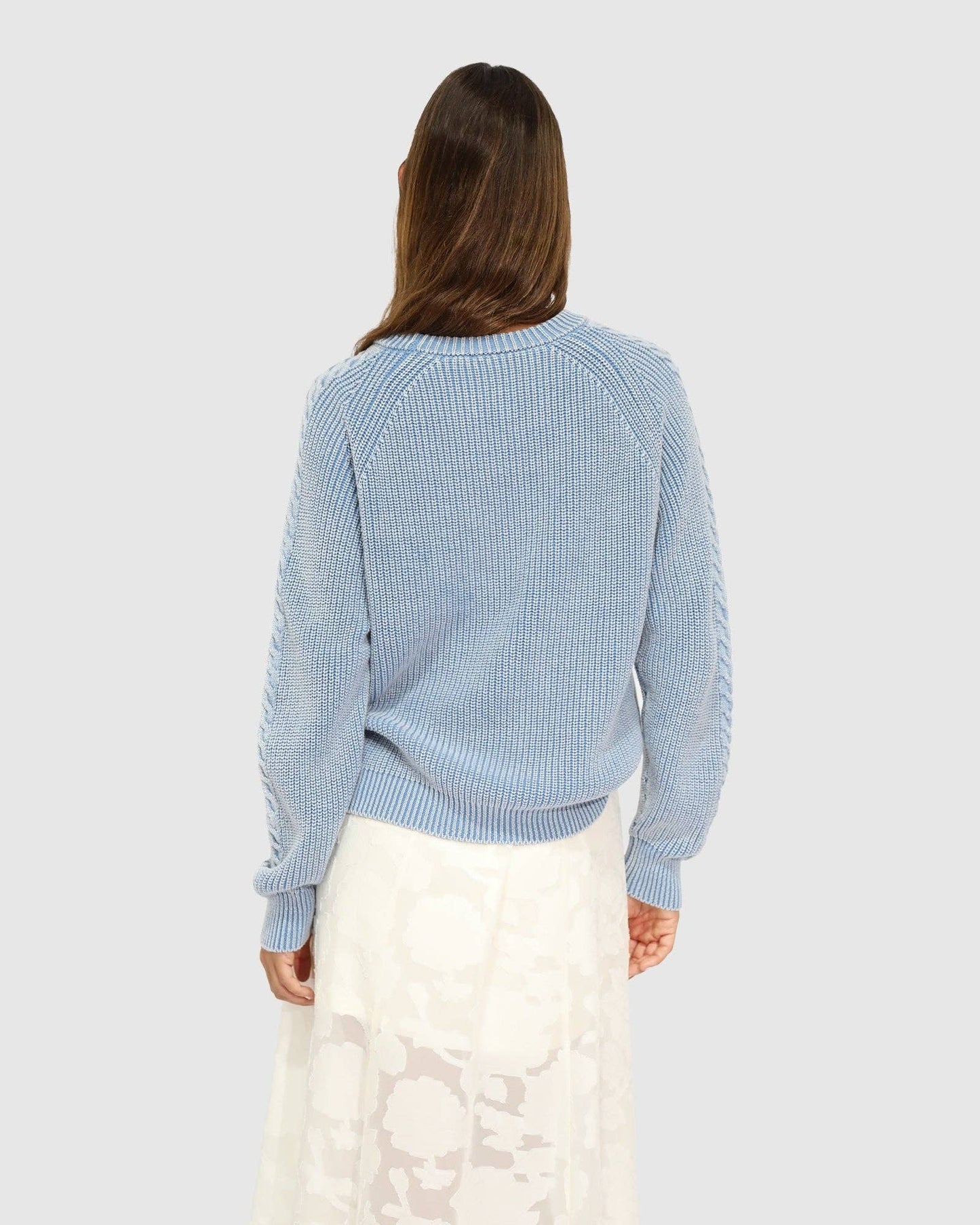 Hudson Street Cable Garment Dyed Sweater - Light Blue: XS