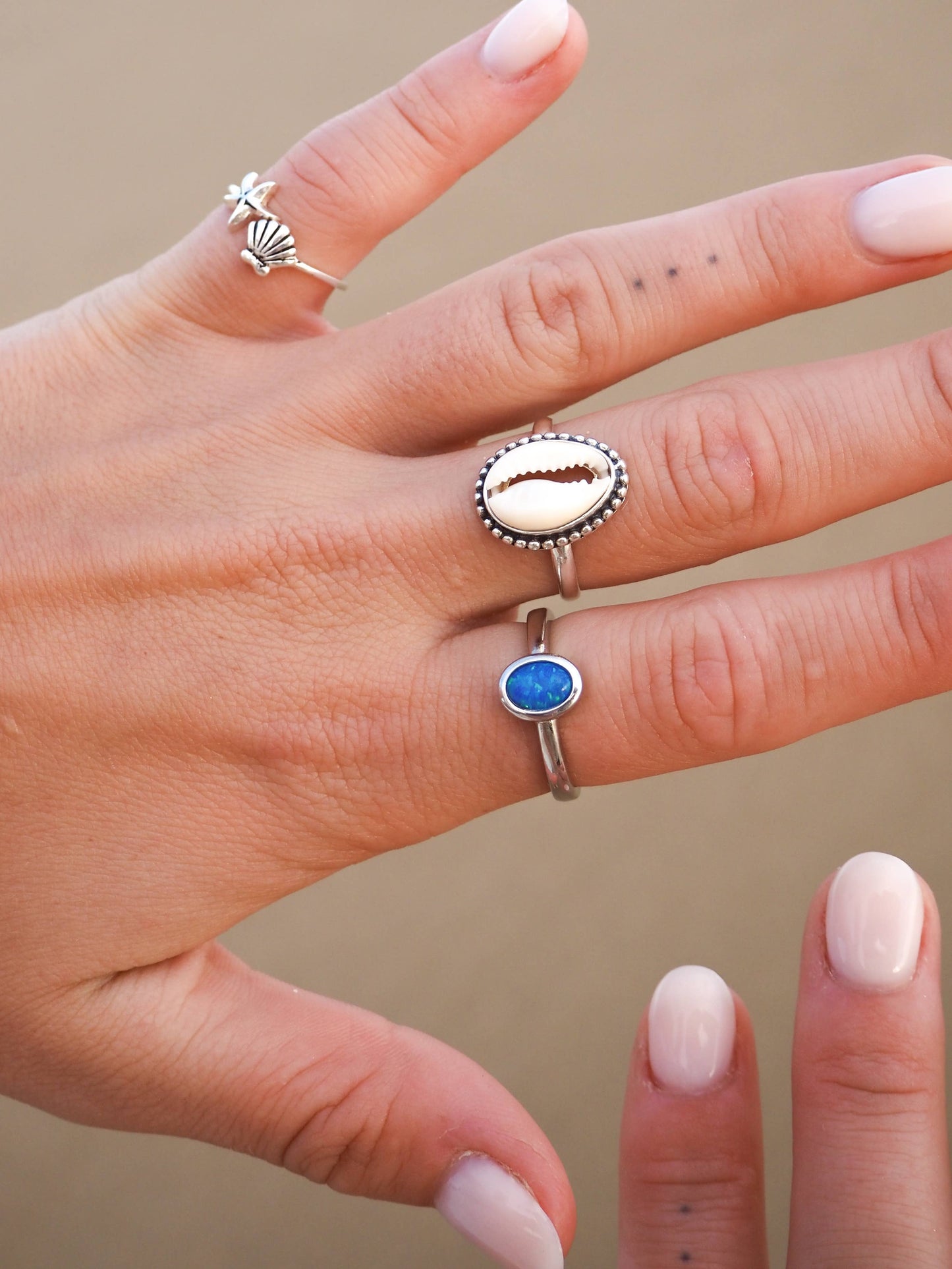Shell & Starfish Ring Sterling Silver: US 8